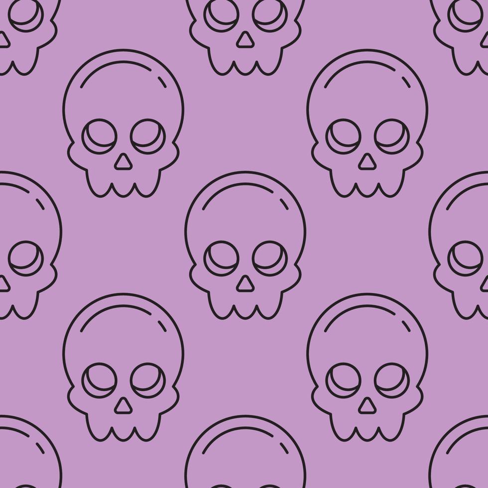 concepto de vacaciones, fantasía y vacaciones. patrón sin costuras de calavera sobre fondo violeta claro. perfecto para envolver, telas, textiles, papeles pintados, cajas de regalo, postales vector