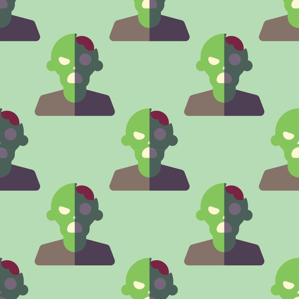 Holiday, fantasy and holiday concept. Seamless pattern of zombie on light green background. Perfect for wrapping, fabric, textile, wallpapers, giftboxes, postcards vector