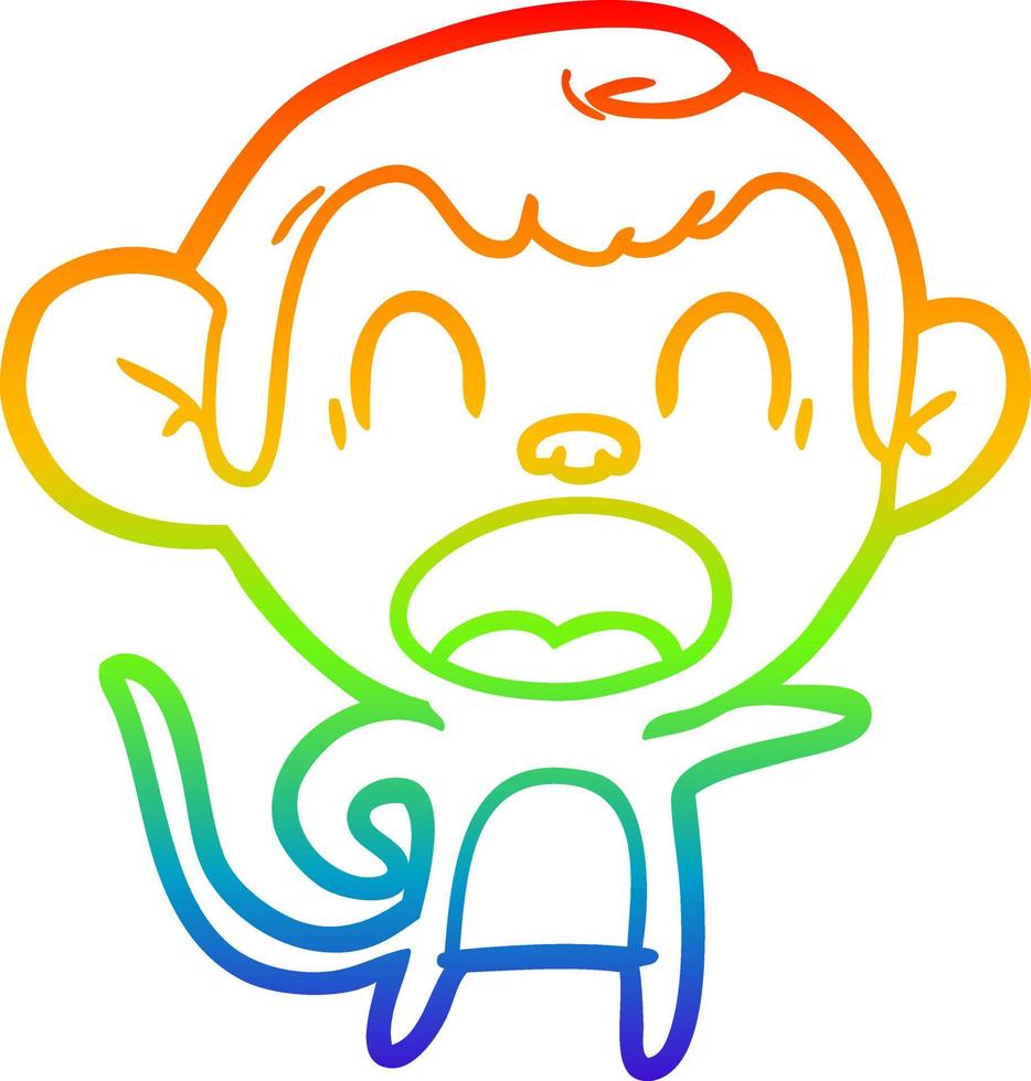 rainbow gradient line drawing shouting cartoon monkey vector