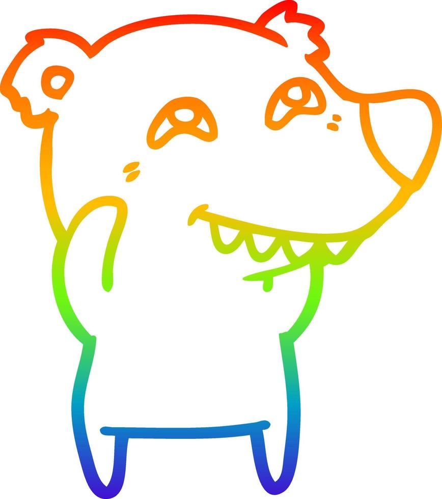 rainbow gradient line drawing cartoon polar bear showing teeth vector