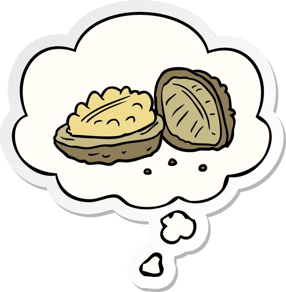 cartoon walnuts and thought bubble as a printed sticker vector