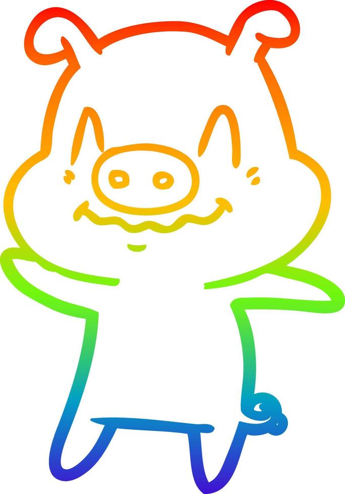 rainbow gradient line drawing nervous cartoon pig vector