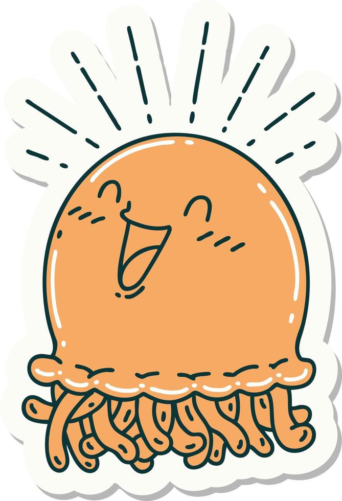 sticker of a tattoo style happy jellyfish vector