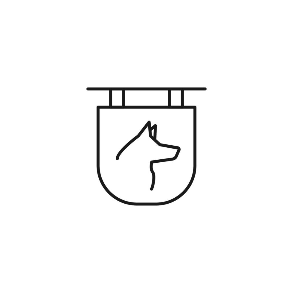Signboard for shops and stores. Monochrome sign and editable stroke. Suitable for advertisement, books, internet sites, apps. Vector line icon of dog on signboard