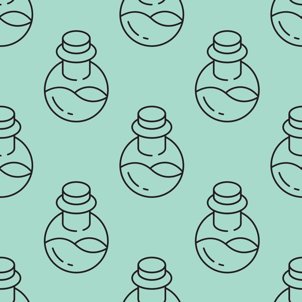 Holiday, fantasy and holiday concept. Seamless pattern of potion on turquoise background. Perfect for wrapping, fabric, textile, wallpapers, giftboxes, postcards vector