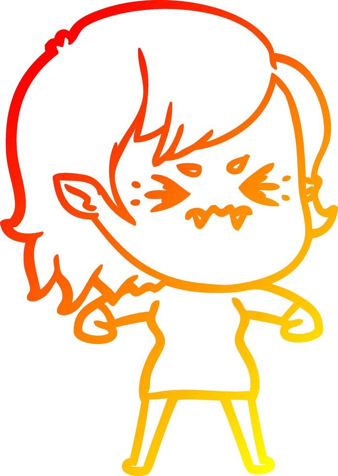 warm gradient line drawing annoyed cartoon vampire girl vector