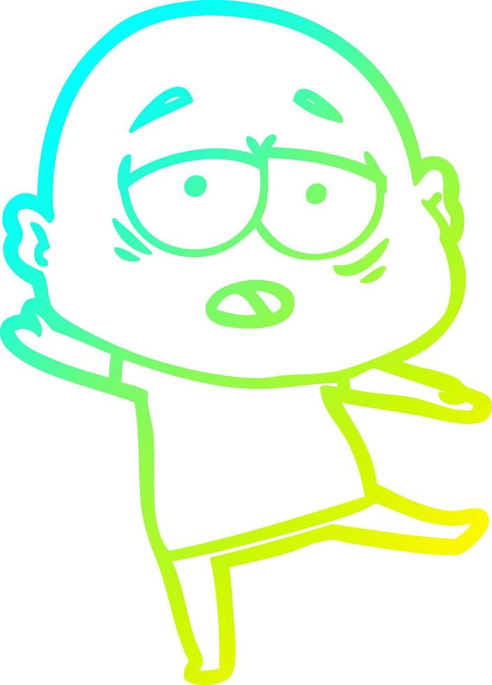 cold gradient line drawing cartoon tired bald man vector