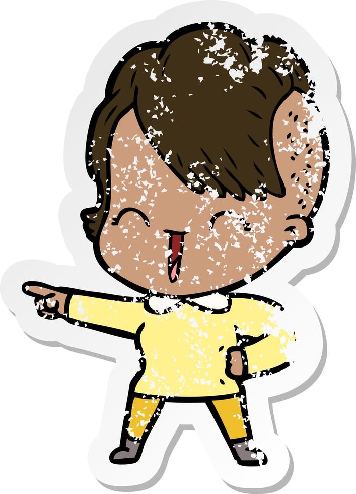 distressed sticker of a cartoon happy hipster girl vector