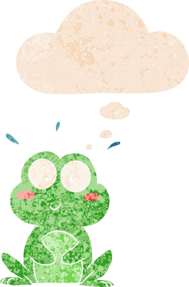cute cartoon frog and thought bubble in retro textured style vector