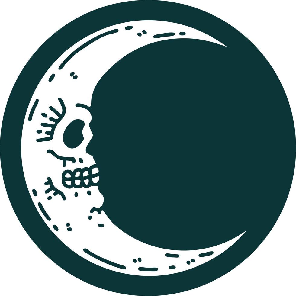 iconic tattoo style image of a skull moon vector