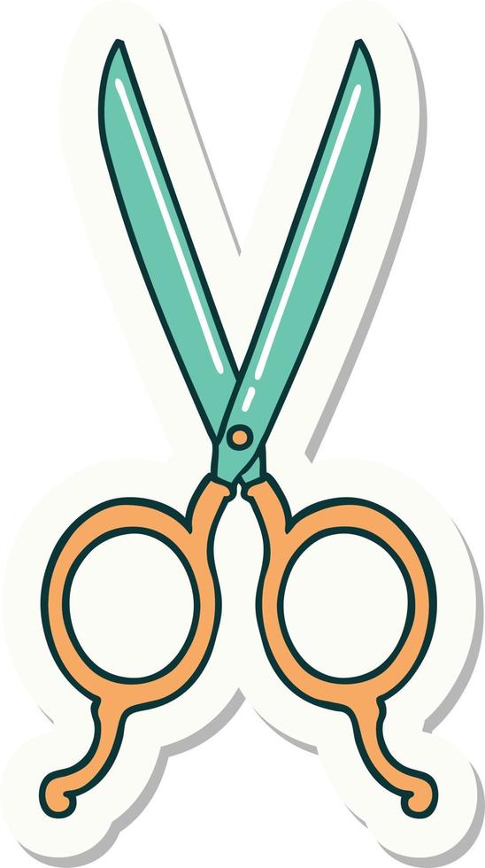 sticker of tattoo in traditional style of barber scissors vector