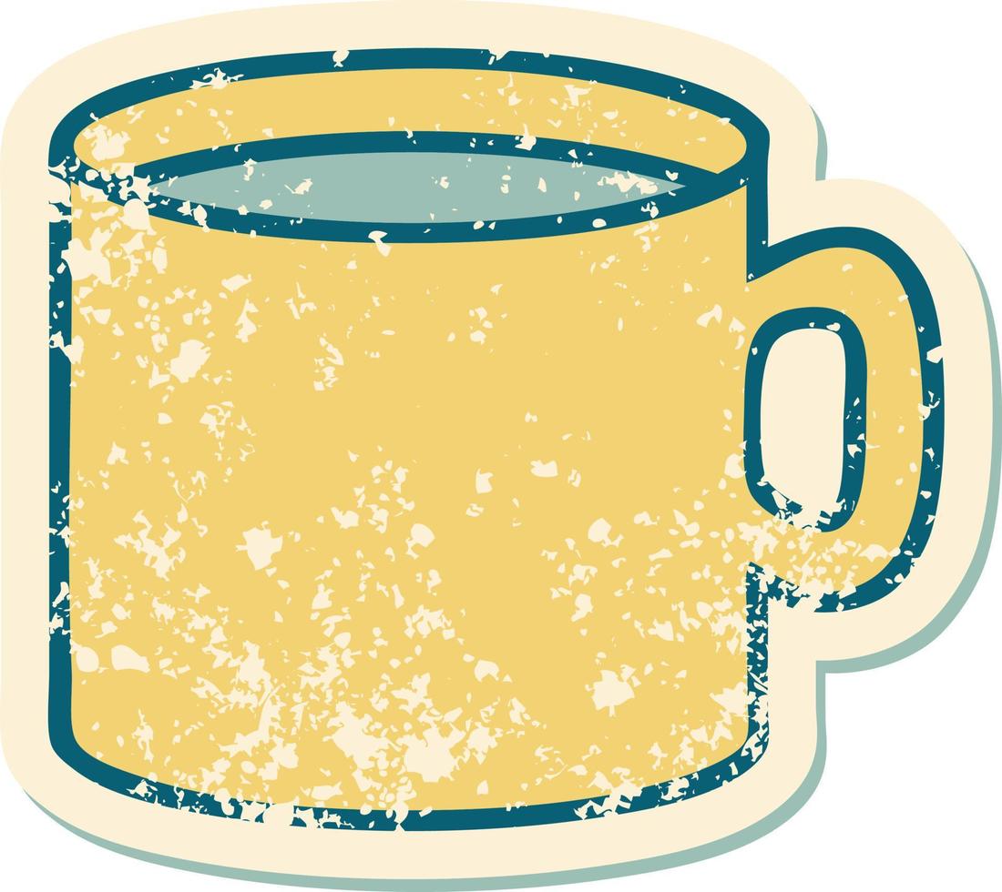 iconic distressed sticker tattoo style image of cup of coffee vector