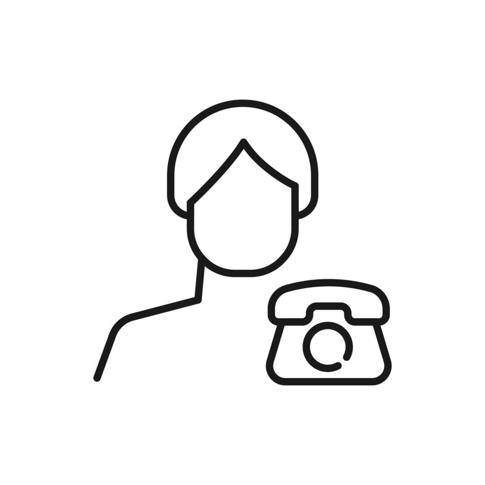 Hobby, business, profession of man. Modern vector outline symbol in flat style with black thin line. Monochrome icon of vintage cellphone by anonymous male