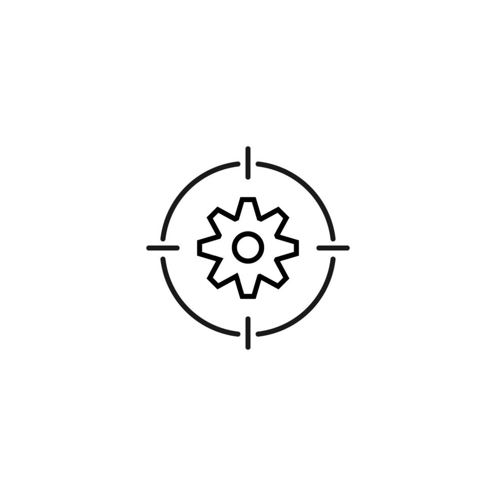 Simple black and white illustration perfect for web sites, advertisement, books, articles, apps. Modern sign and editable stroke. Vector line icon of gear inside target