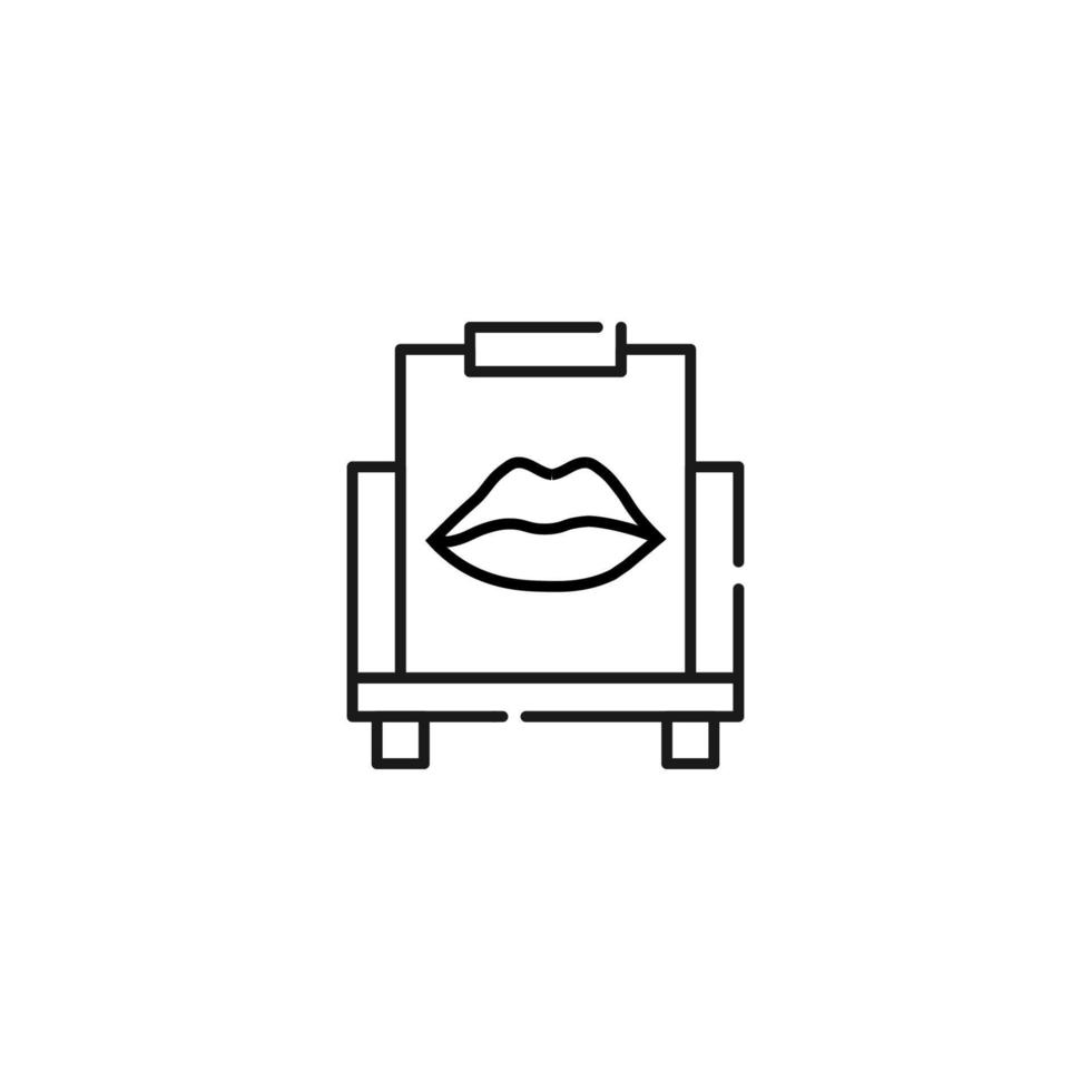 Art, picture, drawing on canvas. Vector sign drawn in flat style. Suitable for sites, stores, apps. Editable stroke. Line icon of lips on canvas