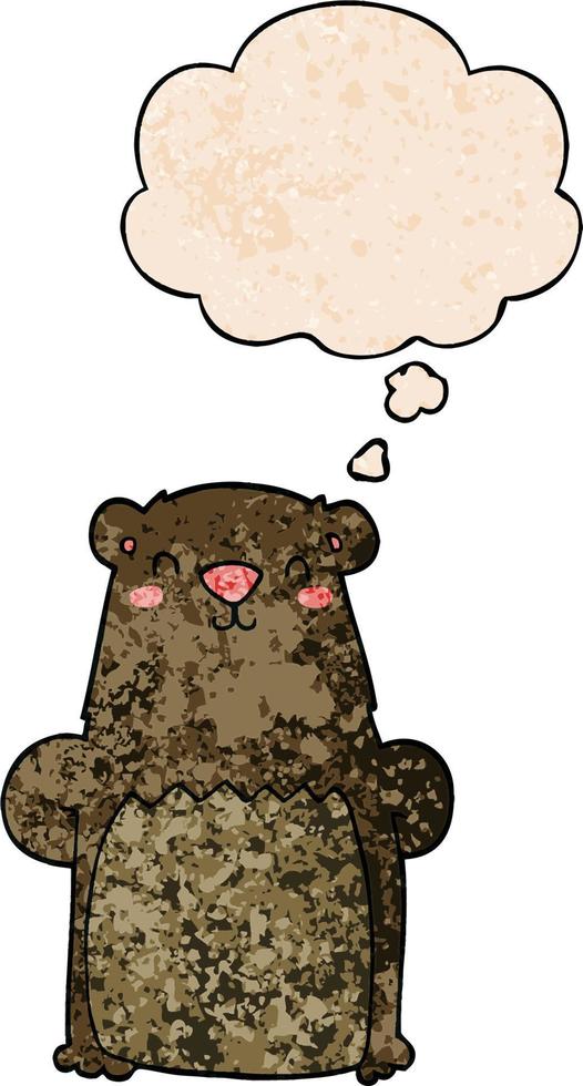cartoon bear and thought bubble in grunge texture pattern style vector