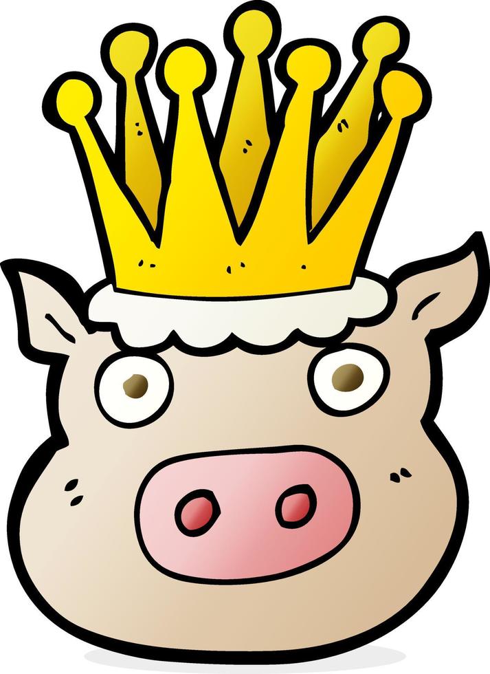 freehand drawn cartoon crowned pig vector