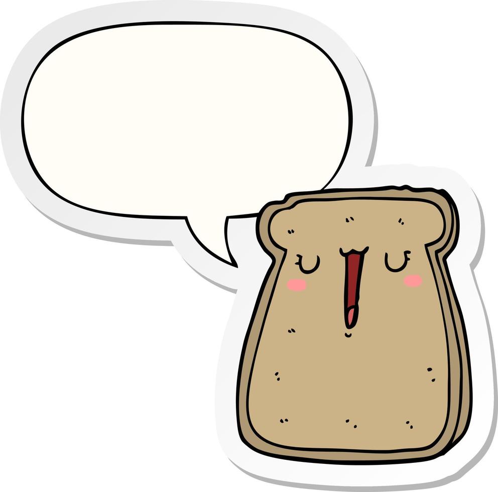 cartoon toast and speech bubble sticker vector