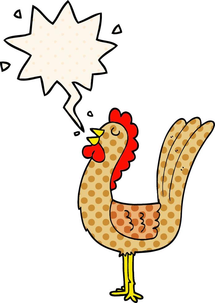 cartoon rooster and speech bubble in comic book style vector