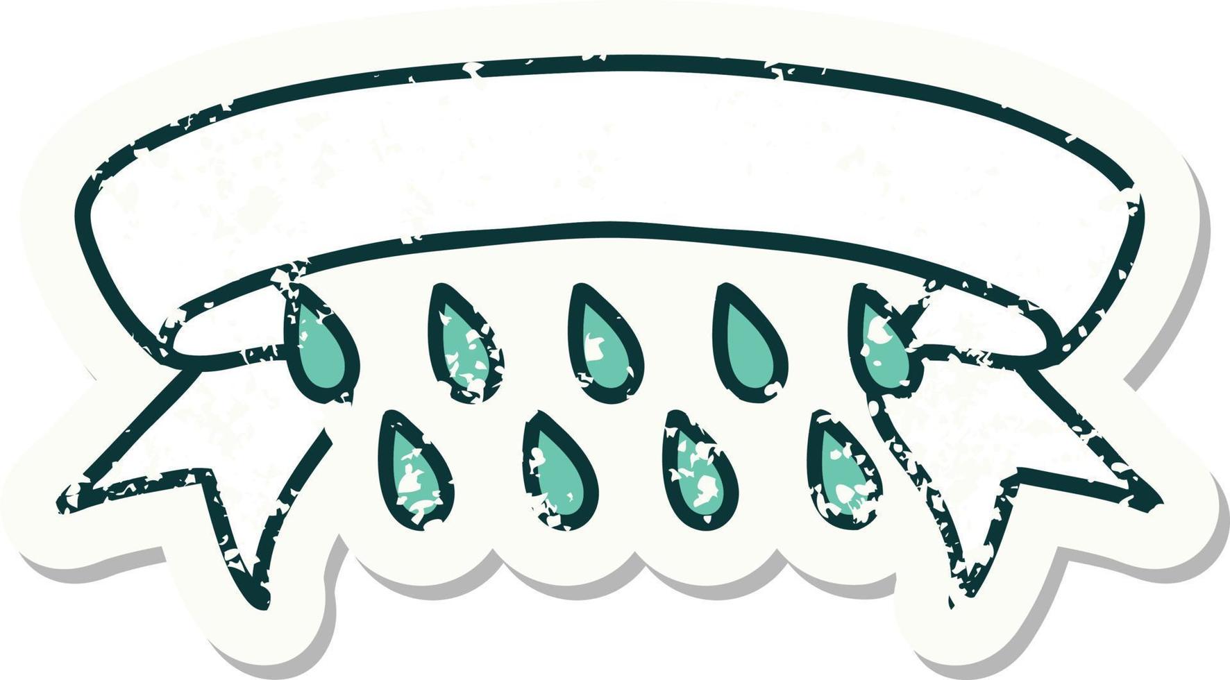 worn old sticker with banner of rain drops vector