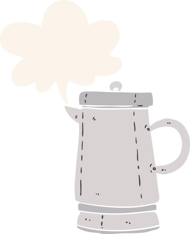 cartoon old metal kettle and speech bubble in retro style vector
