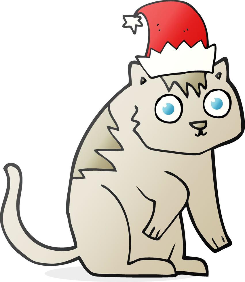 freehand drawn cartoon cat wearing christmas hat vector