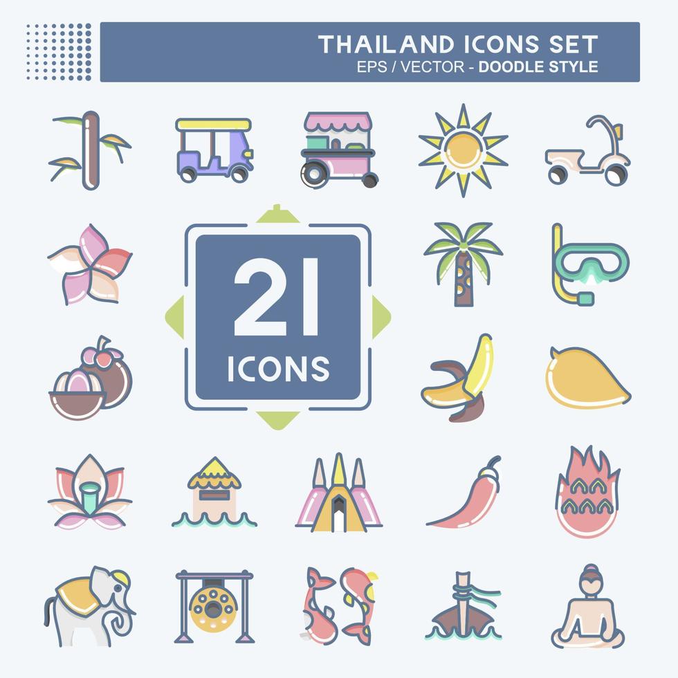 conjunto de iconos de tailandia. relacionado con el símbolo de Tailandia. estilo garabato. diseño simple editable. ilustración sencilla. iconos vectoriales simples. turismo mundial de viajes. tailandés vector