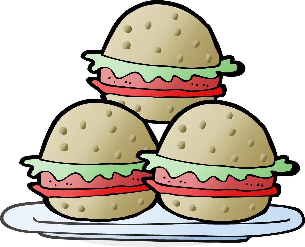 freehand drawn cartoon plate of burgers vector