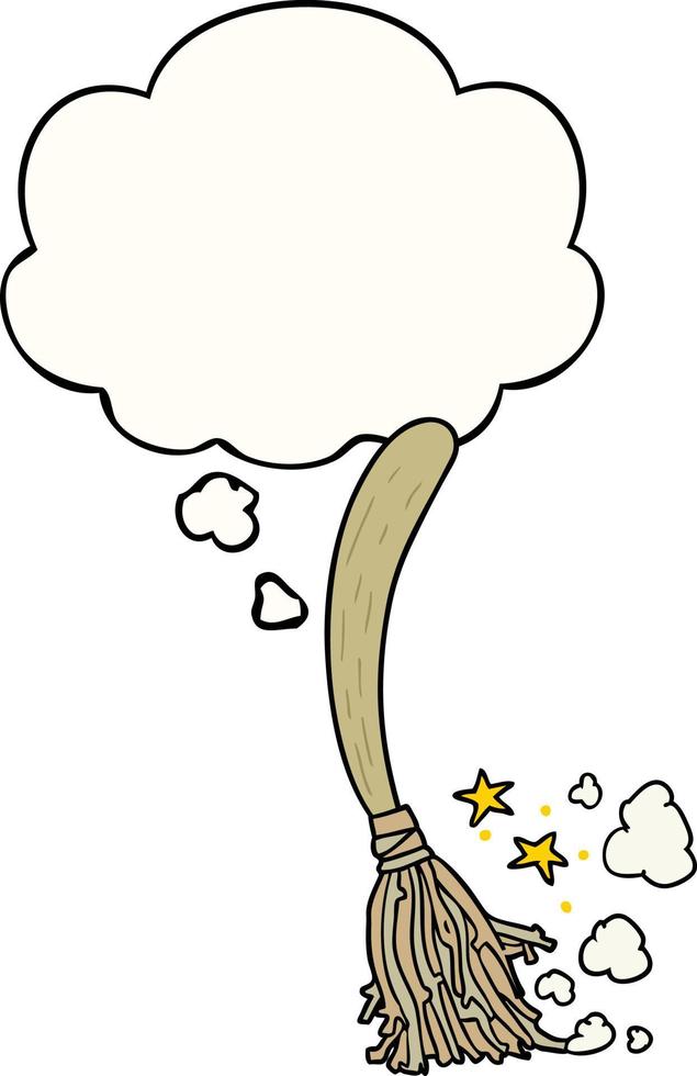 cartoon magic broom and thought bubble vector