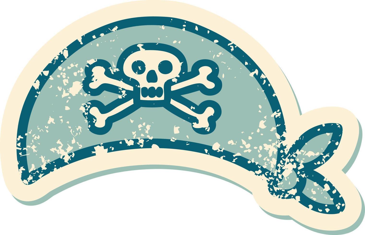 iconic distressed sticker tattoo style image of pirate head scarf vector