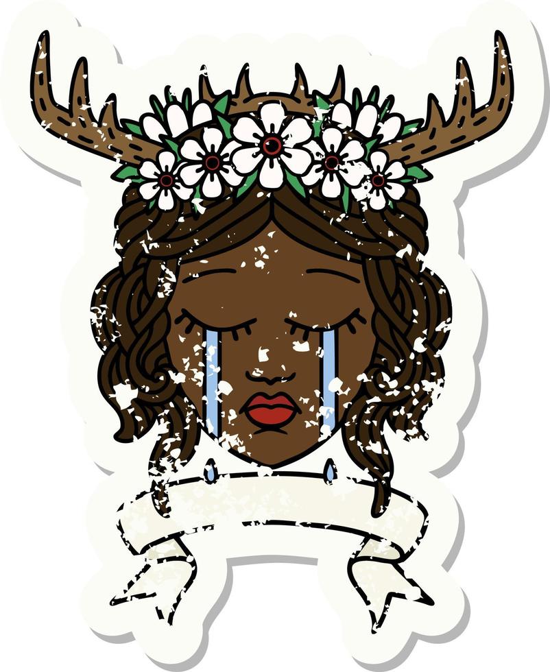 Retro Tattoo Style crying human druid with banner vector