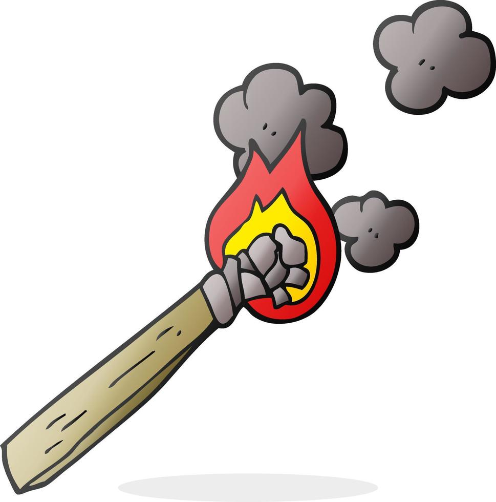 freehand drawn cartoon burning wood torch vector