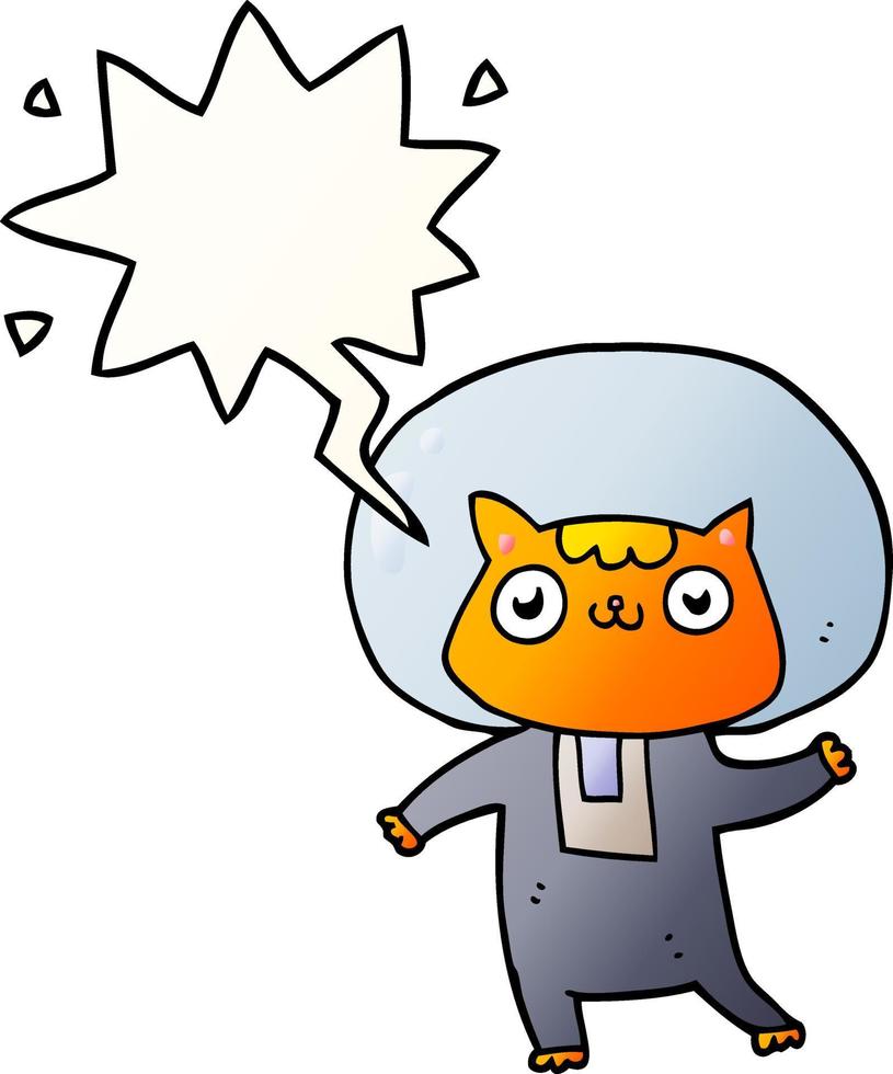 cartoon space cat and speech bubble in smooth gradient style vector