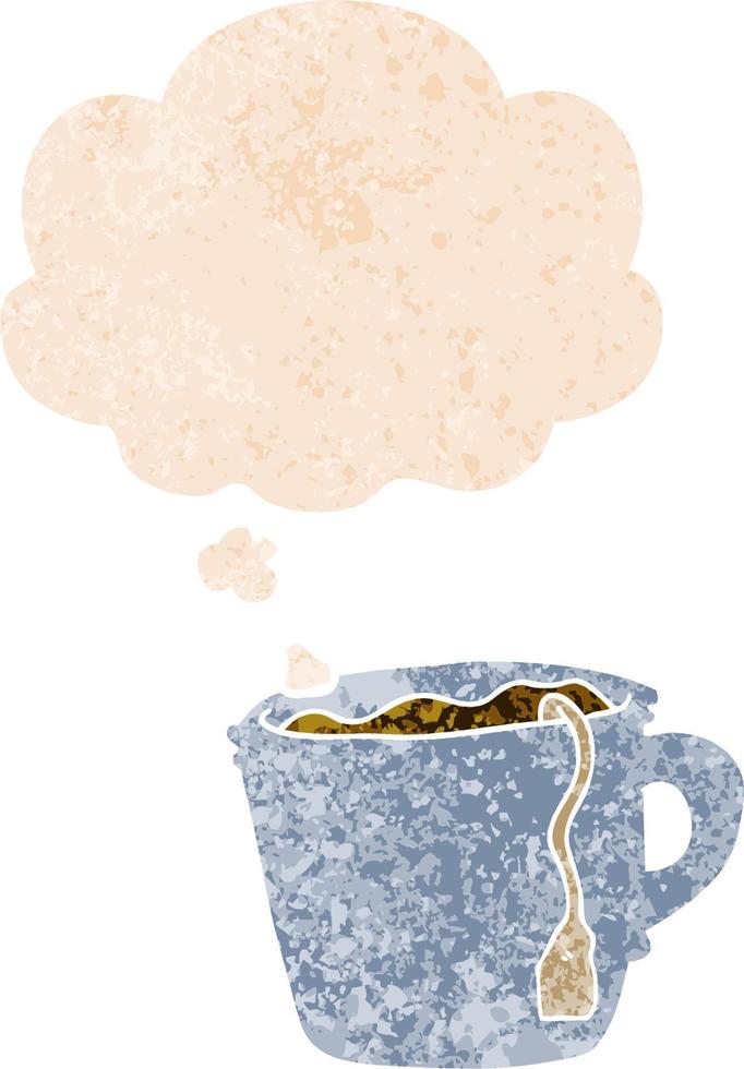 cartoon hot cup of tea and thought bubble in retro textured style vector