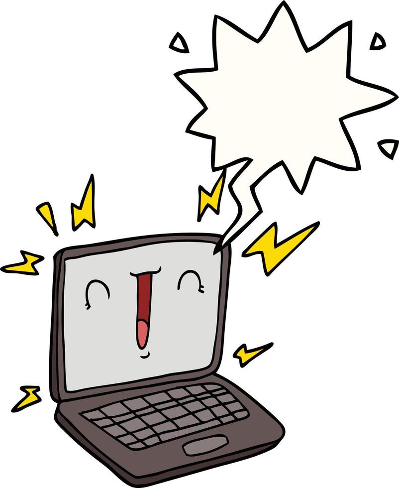 cartoon laptop computer and speech bubble vector