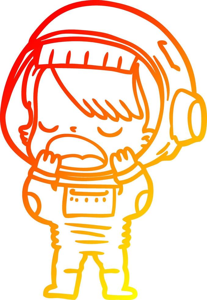 warm gradient line drawing cartoon talking astronaut yawning vector