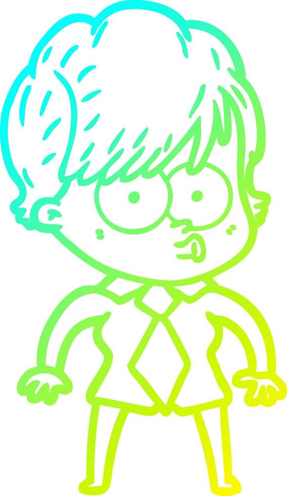 cold gradient line drawing cartoon woman vector