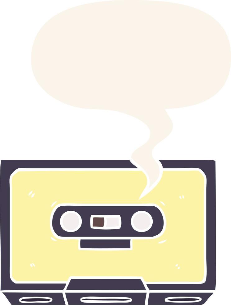 cartoon old cassette tape and speech bubble in retro style vector