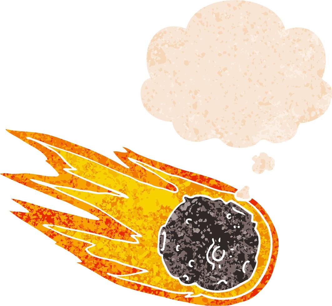 cartoon comet and thought bubble in retro textured style vector