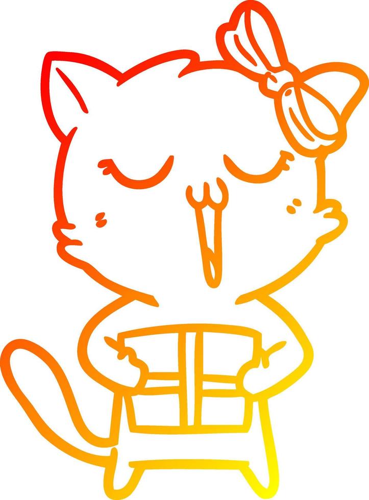 gato de dibujos animados de dibujo de línea de gradiente cálido vector