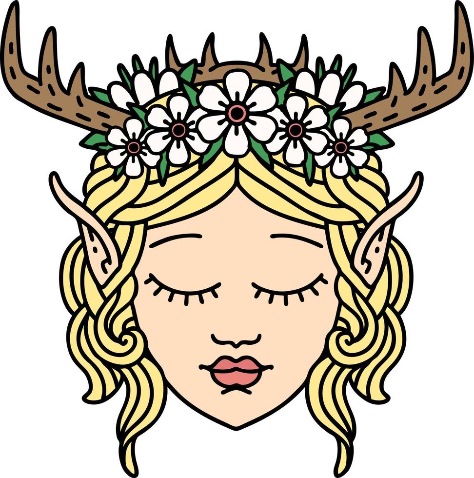 Retro Tattoo Style elf druid character face vector