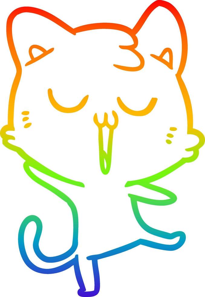 rainbow gradient line drawing cartoon cat singing vector
