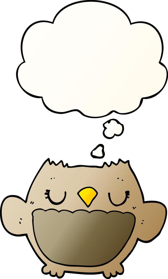 cartoon owl and thought bubble in smooth gradient style vector