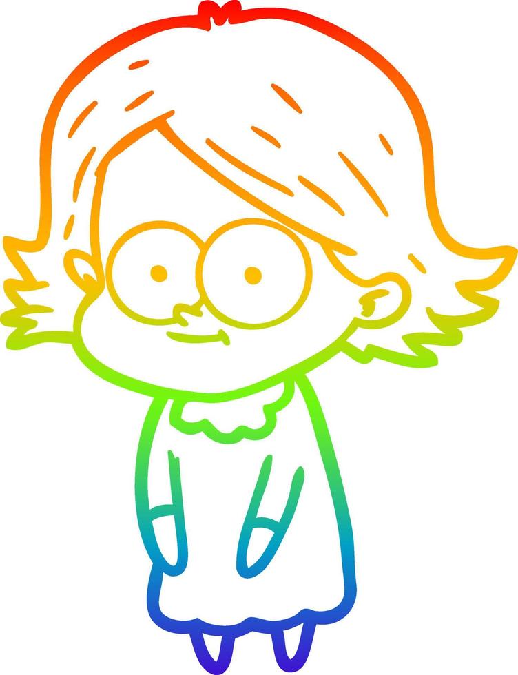 rainbow gradient line drawing happy cartoon girl vector