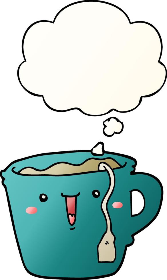 cute cartoon coffee cup and thought bubble in smooth gradient style vector