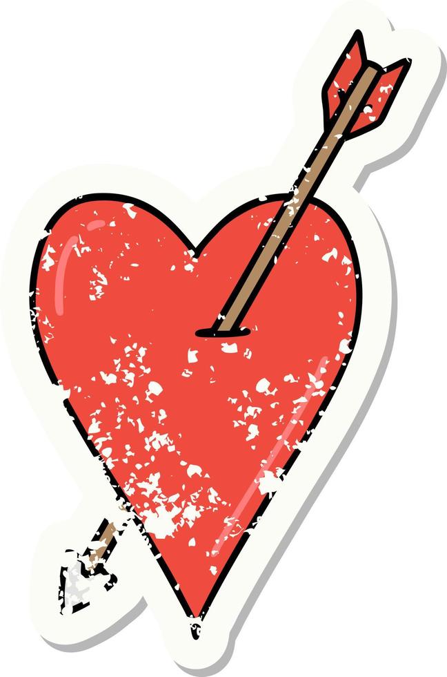 distressed sticker tattoo in traditional style of an arrow and heart vector