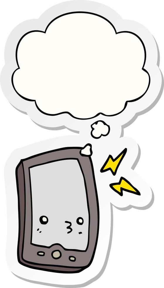 cartoon mobile phone and thought bubble as a printed sticker vector