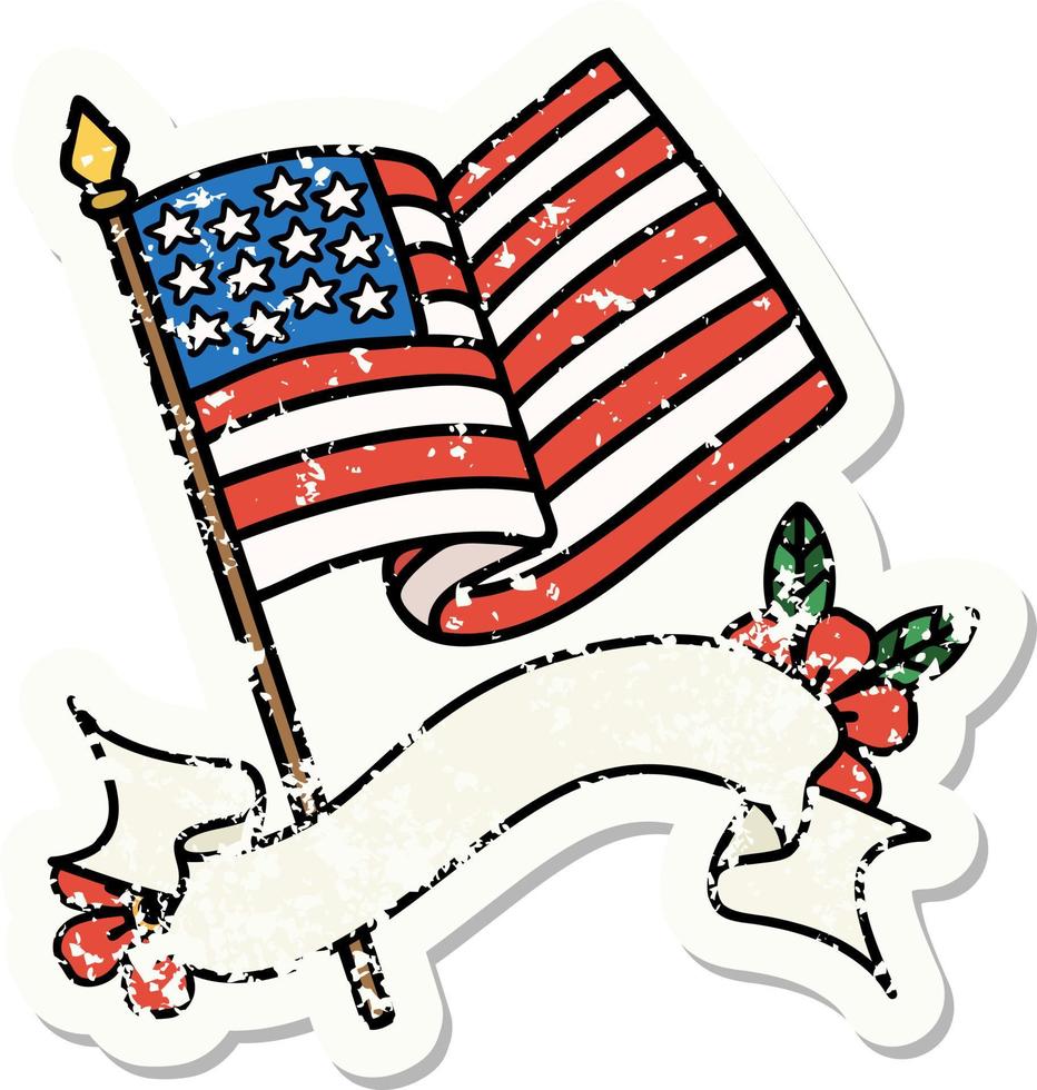 worn old sticker with banner of the american flag vector
