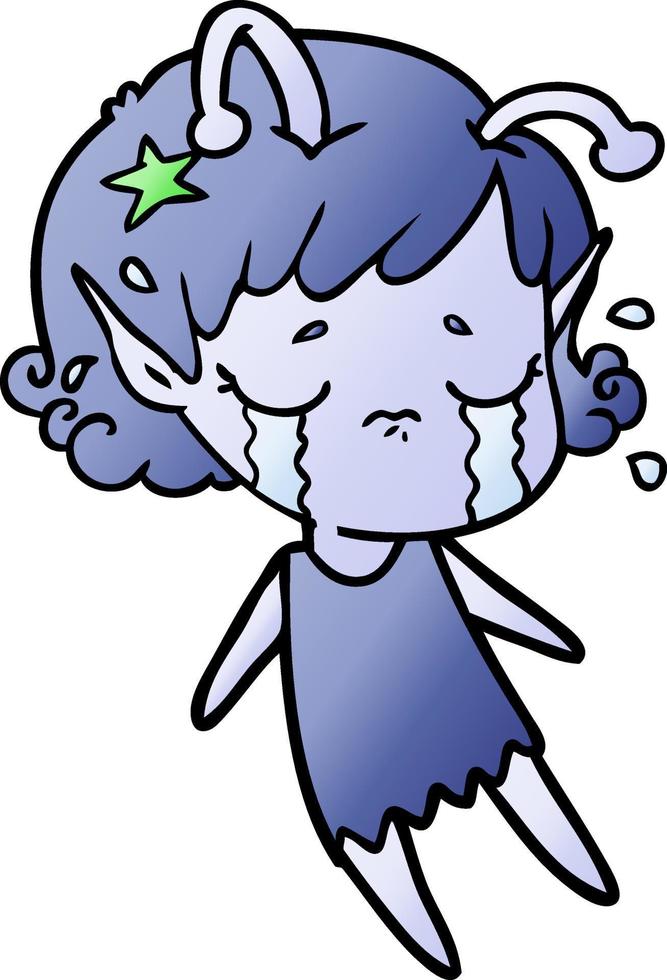 cartoon crying alien girl vector