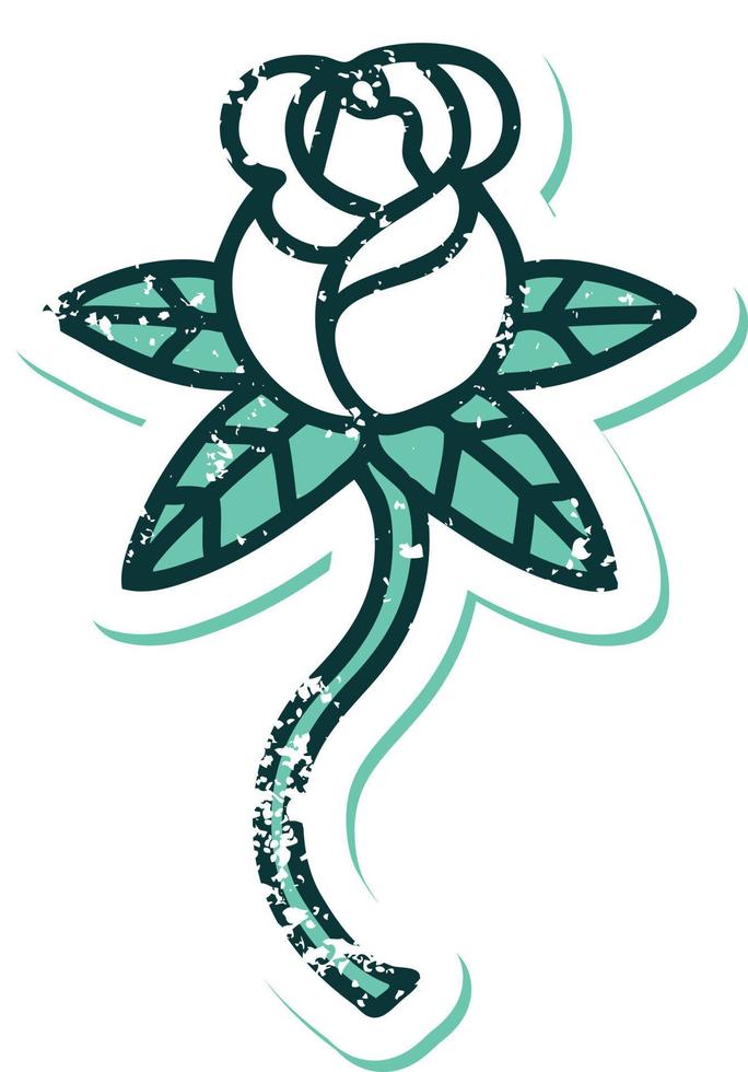 iconic distressed sticker tattoo style image of a flower vector